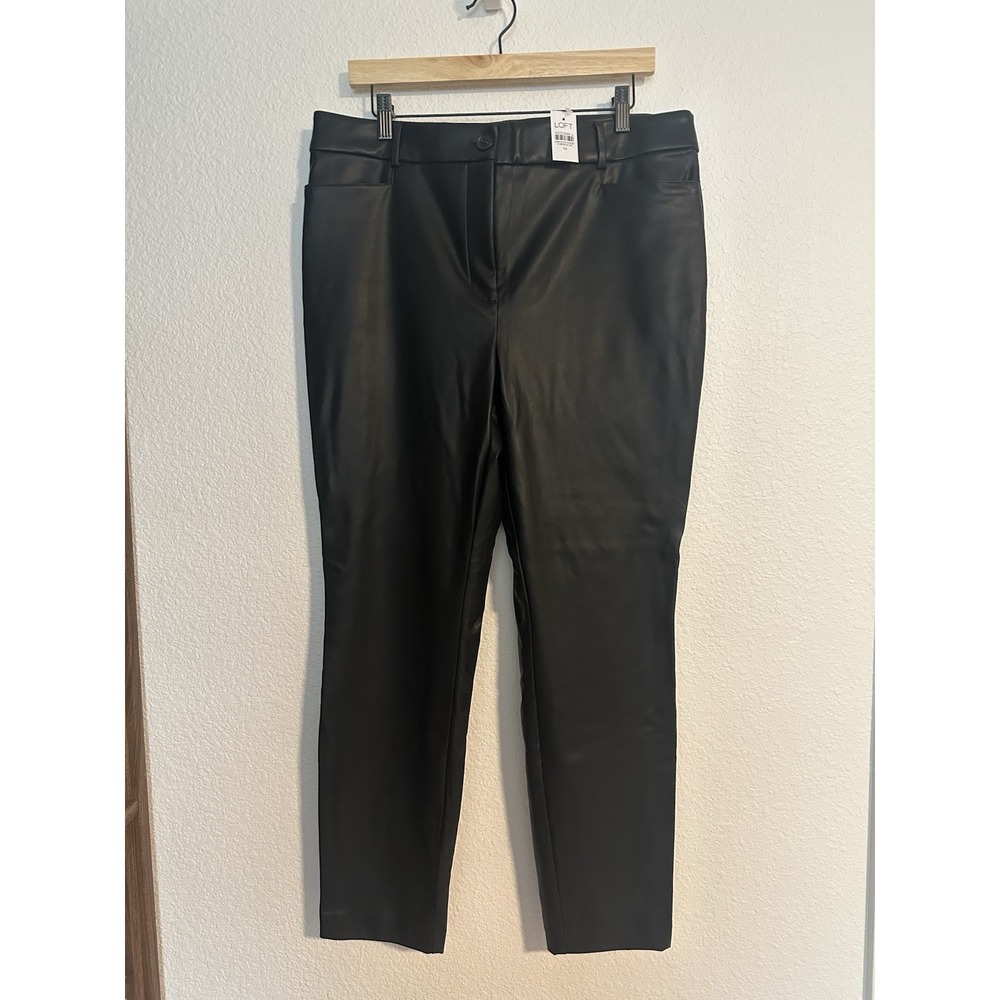 NWT Loft Black Faux Leather‎ Pants Women's 14 High Rise Zip Vegan